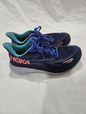 Hoka Navy Running Shoes with Teal Lining and Pink Logos Sz 9